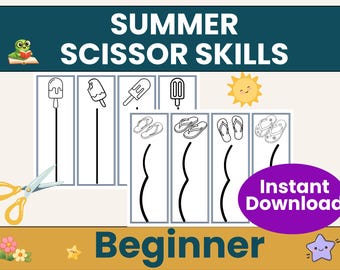 Beginner Scissor Skills for Children Summer Printable for Preschool Fine Motor Worksheets for Toddlers Summer Cutting Strips