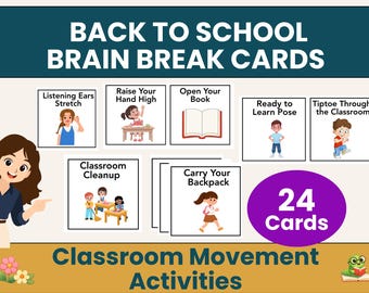 Back to School Brain Break Cards | Classroom Routines and Movement Activities | Preschool & Kindergarten