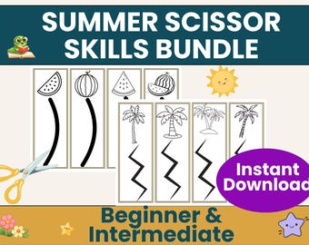 Summer Cutting Practice Worksheets for Preschool Fine Motor Printable Activities kids Summer Literacy Kindergarten