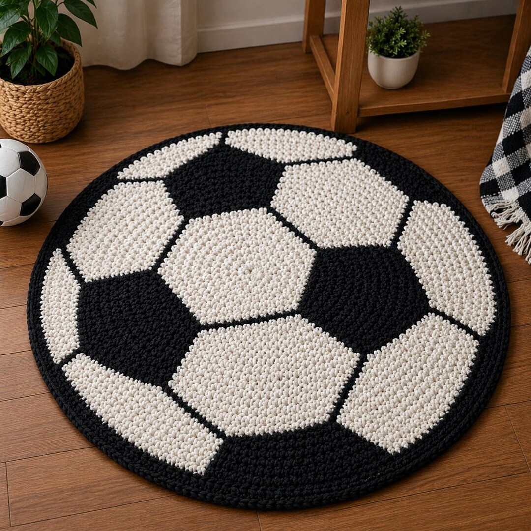 Crochet Football Rug Pattern | Round Soccer Ball Floor Mat (PDF ...