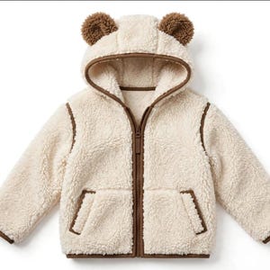 Chaqueta bomber de oso esponjoso, chaqueta con capucha de oso de peluche para mujer, chaqueta con orejas de oso kawaii, abrigo de invierno peludo hecho a mano con ganchillo