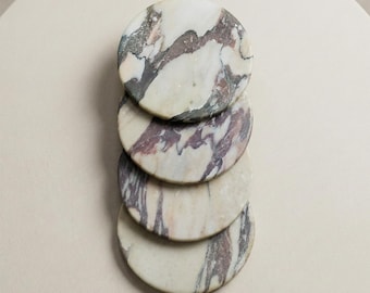 ホワイトマーブルサンプルコースター｜天然石素材見本（直径7.5cm）