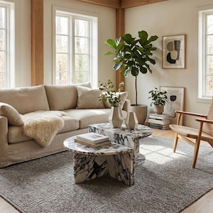 Calacatta Viola Marble Coffee Table Set, Nesting Marble Coffee Tables, Luxury Stone Living Room Table, Designer Marble Furniture