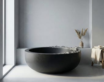 Vasca da bagno in pietra naturale personalizzabile – 170 cm, rotonda, intagliata a mano, stile zen, lussuosa vasca.