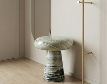 Customizable Marble Mushroom Stool, Modern Stone Side Table, Sculptural Accent Furniture (35cm Tall)