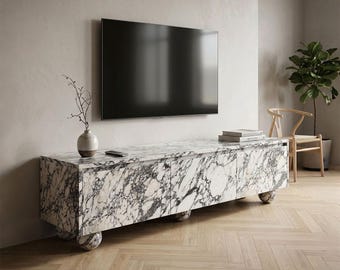 Calacatta Viola-Marmor-TV-Ständer, Travertinstein-Medienschrank, Luxus-Unterhaltungsgrad