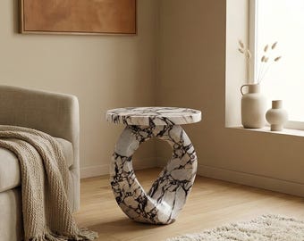 Sculptural Ribbon Marble Side Table, Natural Stone Accent Furniture, Luxury Interior Decor