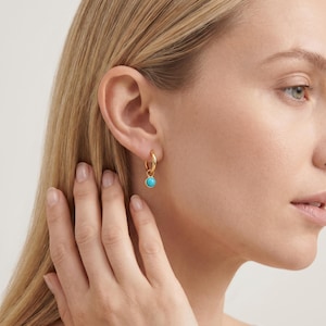 Turkosfärgade ringörhängen, 18K guld eller 925 sterlingsilver, hamrade Huggie Hoops, minimalistiska droppörhängen, present till henne