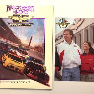 May include: A program for the Brickyard 400 inaugural race at the Indianapolis Motor Speedway on August 5, 1994. The cover features a photo of race cars on the track. The program costs eight dollars.