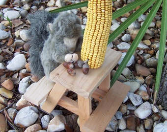 Squirrel Feeder Picnic Table Birds Chipmunks Wildlife Handmade recycled red cedar Woodland