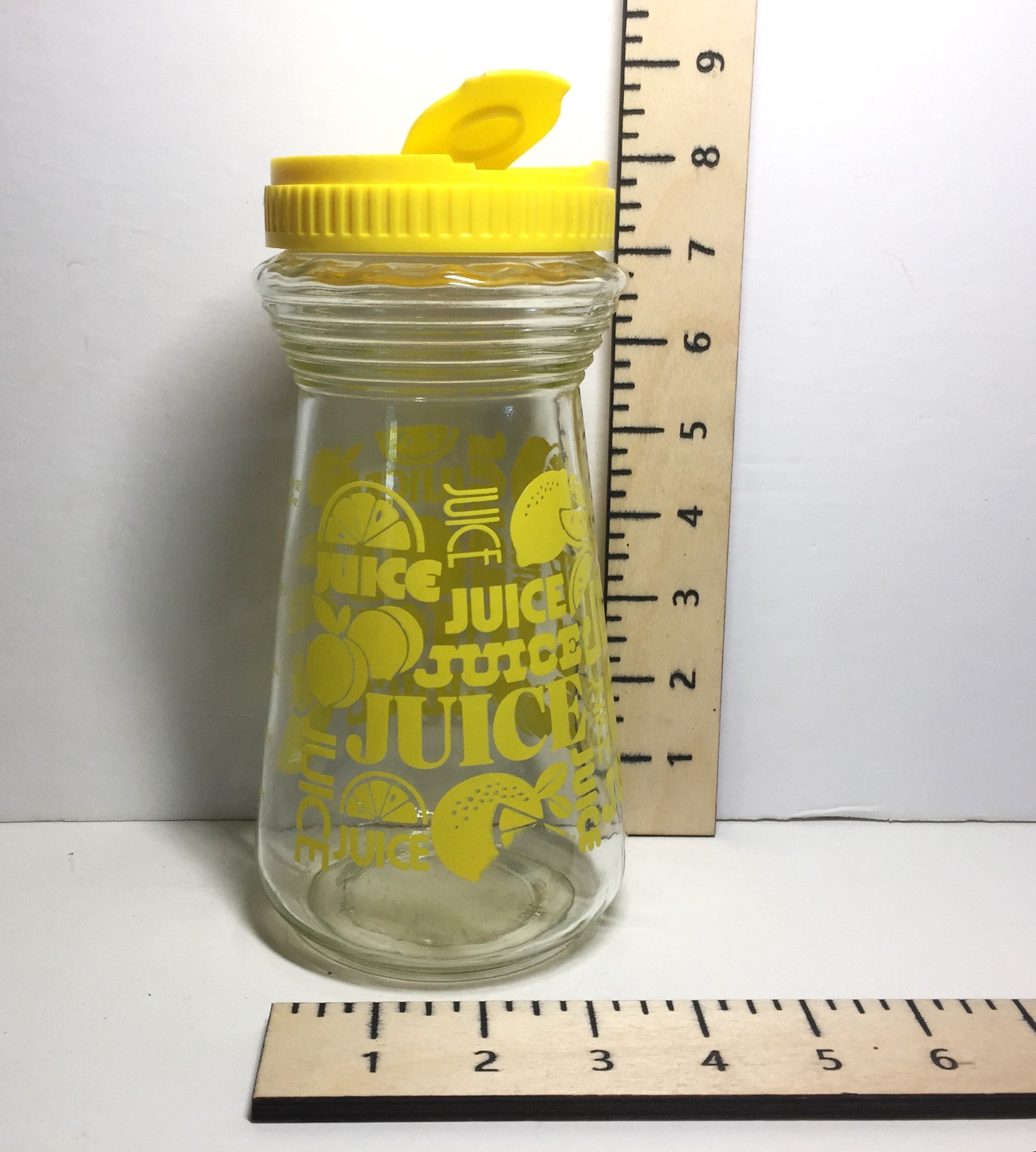 Vintage 70s Retro Yellow Glass Juice Pitcher Jar Decanter yellow