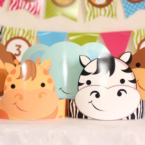 Jungle Safari Party Hats - Printable Party Hats - Lion Giraffe Elephant Monkey Zebra Party Hats - Instant Download - Birthday Party Hats