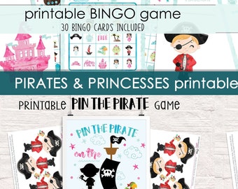 Princess & Pirate Party Game Package - 4 Activities Included - Printable Party Games - Pirate and Princess Birthday Activities