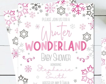 Pink Winter Wonderland Baby Shower Invitation - Girl Winter Baby Shower - Pink Snowflake Baby Shower - Print, Email or Post to Social Media