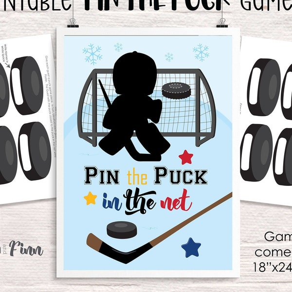 Pin the Puck in the Net Hockey Printable Party Game - 3 Poster Sizes - Hockey Birthday Party Game - Hockey Party Game - Instant Download