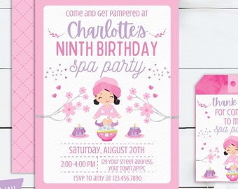 Spa Party Invitation - Spa Birthday Invitation - Hair Color Options - Pamper Party Invitation - Thank You Tag + Invite Backside Included