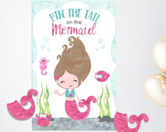 Pin the Tail on the Mermaid Printable Party Game - 3 Poster Sizes - Mermaid Birthday Party Game - Under the Sea Game - Instant Download