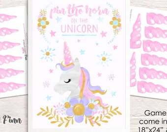 Pin the Horn on the Unicorn Printable Party Game - 3 Poster Sizes - Unicorn Birthday Party Game - Unicorn Party Game - Instant Download