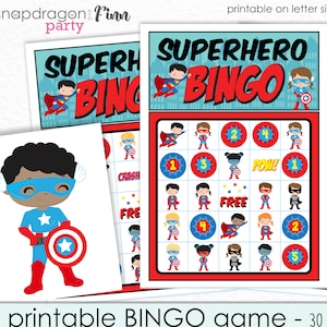 Jogo de bingo de super-heróis para impressão - Jogo de festa de aniversário de herói para impressão - Jogo de festa de super-heróis - Jogo de bingo de heróis - Download instantâneo