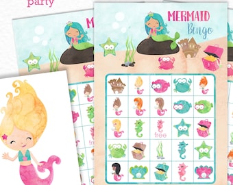 Mermaid Bingo Printable Game - Printable Mermaid Birthday Party Game - Under the Sea Party Game - Summer Bingo Game - Instant Download