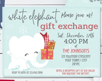 White Elephant Christmas Party Invitation - White Elephant Invitation - Gift Exchange Invitation - Print, Email or Post to Social Media