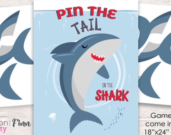 Pin the Tail on the Shark Printable Party Game - 3 Poster Sizes - Shark Birthday Party Game - Shark Party Game - Instant Download