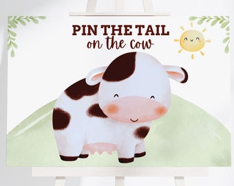 Pin the Tail on the Cow Party Game - 4 tamaños - Imprimible Farm Party Game - Barnyard Party Game - Cow Pin the Tail - DESCARGA INSTANTE