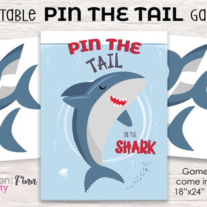 Pin the Tail on the Shark Printable Party Game - 3 Poster Sizes - Shark ...