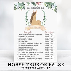 Horse True or False Activity, Horse Birthday Party Game, Pony Party Game, Farm Birthday Game, Horse Birthday Activity  - INSTANT DOWNLOAD