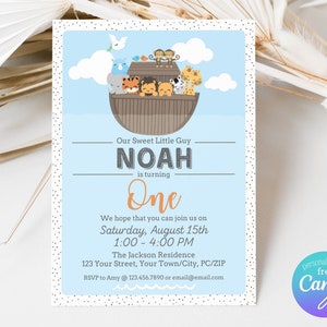 Personalized Noah's Ark Birthday Invitation - Ark Invitation - Ark 1st Birthday - Thank You Tag + Invitation Backside Included
