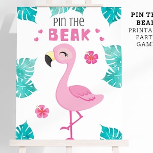 Pin the Beak on the Flamingo Printable Party Game - 4 Poster Sizes - Flamingo Birthday Party Game - Flamingo Party Game - Instant Download