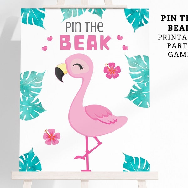 Pin the Beak on the Flamingo Printable Party Game - 4 Poster Sizes - Flamingo Birthday Party Game - Flamingo Party Game - Instant Download