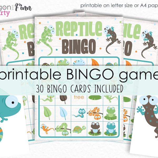 Reptile Party Bingo Printable Party Game - Reptile Birthday Party Game - Frogs and Lizards Bingo Game - Printable PDF - Instant Download