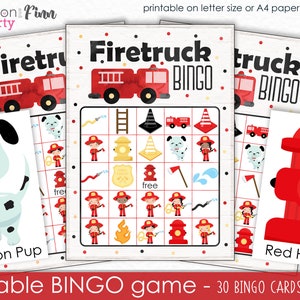 Firetruck Bingo Printable Party Game - 30 Bingo Cards - Firefighter Birthday Game - Firetruck Party Game - Printable PDF - Instant Download