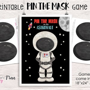 Pin the Mask on the Astronaut Printable Party Game - 3 Poster Sizes - Space Birthday Party Game - Outer Space Party Game - Instant Download