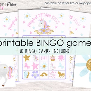 Unicorn Bingo Printable Party Game - 30 Bingo Cards - Unicorn Birthday Party Game - Unicorn Party Game - Printable PDF - Instant Download