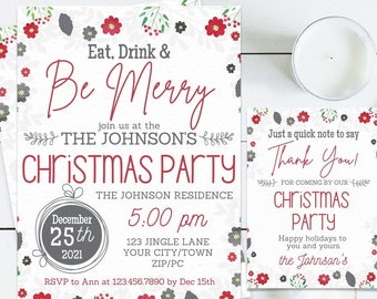 Christmas Party Invitation - Christmas Invitation - Eat Drink and Be Merry Party Invitation - Print, Email or Post to Social Media