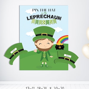 Pin the Hat on the Leprechaun Printable Party Game 3 Sizes Included St Patrick's Day Game St Patricks Day Game Children's Game image 1
