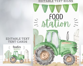 Editable Green Tractor Food Labels & Signs - Tractor Food Signs - Tractor Birthday Tent Cards and Signs - Farm Birthday - Signs - Tent Cards