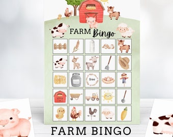 Farm Bingo Printable Party Game - 30 Bingo Cards - Barnyard Bingo, Barnyard Birthday Game, Farm Birthday, Kids Activity - Instant Download