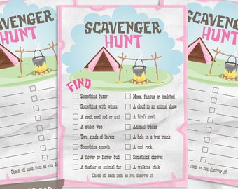 Pink Outdoor Scavenger Hunt - Printable Scavenger Hunt Activity - Nature Scavenger Hunt - Glamping Outdoor Scavenger Hunt - Instant Download