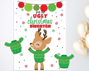 Instant Download - Pin the Ugly Sweater Christmas Printable Party Game - Christmas Party Game - Ugly Christmas Sweater Party - Print & Play