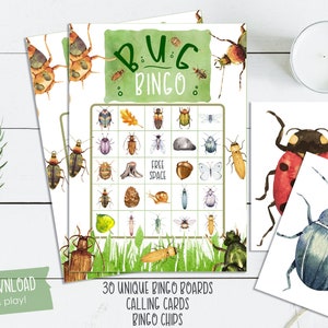 Bug Bingo Printable Party Game - 30 Bingo Cards - Bug Birthday Party Game - Insect Party Game - Instant Download - Printable File