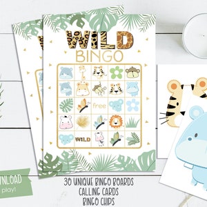 Jungle Bingo Printable Party Game - 30 Bingo Cards - Jungle Birthday Party Game - Animals Party Game - Instant Download - Printable File