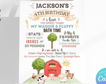 EDITABLE Farm Milestone Birthday Poster, Farm Birthday Chalkboard Sign, Farm Animal, Barnyard Bash Birthday Sign - Instant Download Template