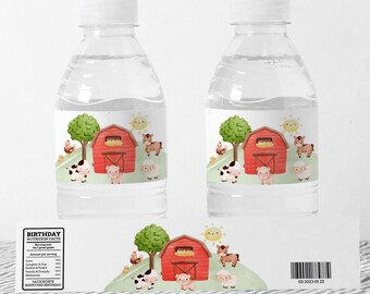 Editable Farm Animals Water Bottle Label, Farm Party Decor, Barnyard Birthday Party, Editable Water Bottle, Farm Birthday - INSTANT DOWNLOAD