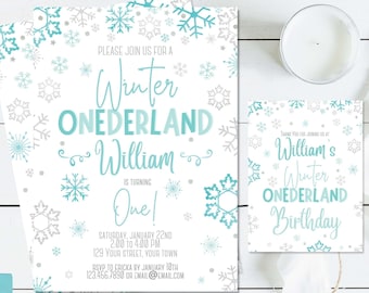 Winter Wonderland Boy Birthday Invitation - Boy Onederland Birthday - Winter Boy 1st Birthday - Print, Email, Post to Social Media