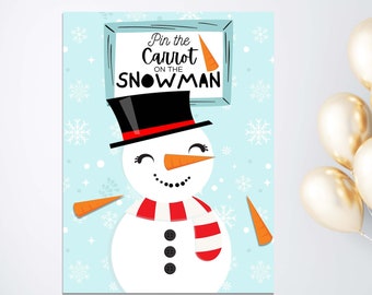 Pin the Carrot on the Snowman Christmas Printable Party Game - Christmas Party Game - Winter Party Game - Print & Play - Instant Download