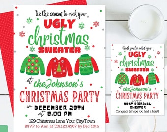 Ugly Christmas Sweater Party Invitation - Christmas Party Invitation - Holiday Party Invitation - Print, Email or Post to Social Media