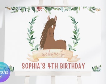 EDITABLE Horse Birthday Signs - 6 sizes included - Horse Backdrop Banner, Pony Birthday Signs, Horse Party Welcome Signs - Instant Download